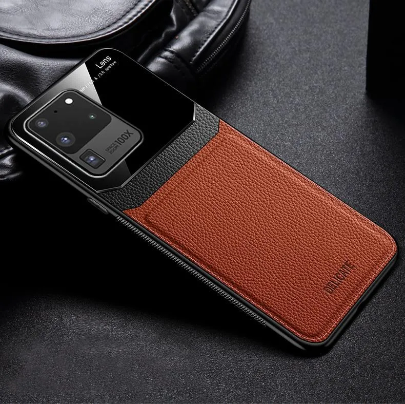 Galaxy S20 Ultra Sleek Slim Leather Glass Case