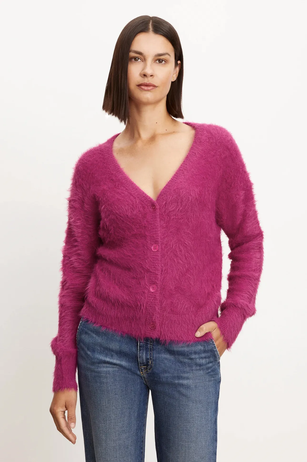 KELSEY06mgn Velvet Feather Yarn Cardigan