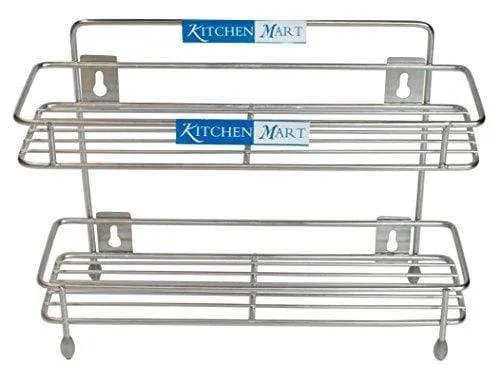 Kitchen Mart Stainless Steel Sleek Multipurpose Storage Shelf / Spice Rack, Double (2-Tier)