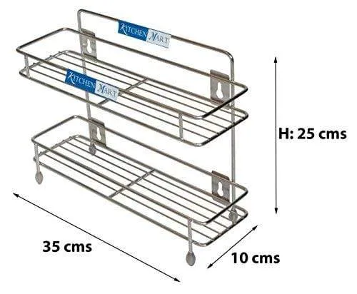 Kitchen Mart Stainless Steel Sleek Multipurpose Storage Shelf / Spice Rack, Double (2-Tier)