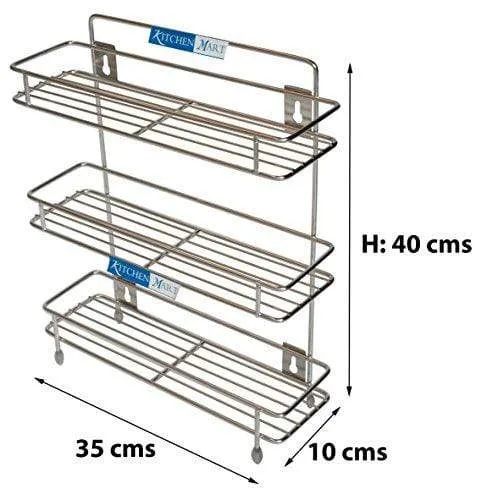 Kitchen Mart Stainless Steel Sleek Multipurpose Storage Shelf / Spice Rack, Triple (3-Tier)