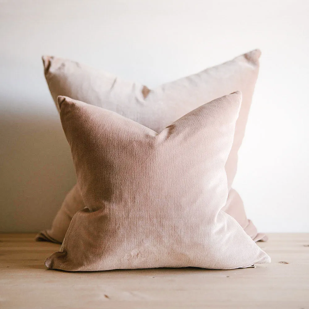 Linen & Velvet Pillow - Blush