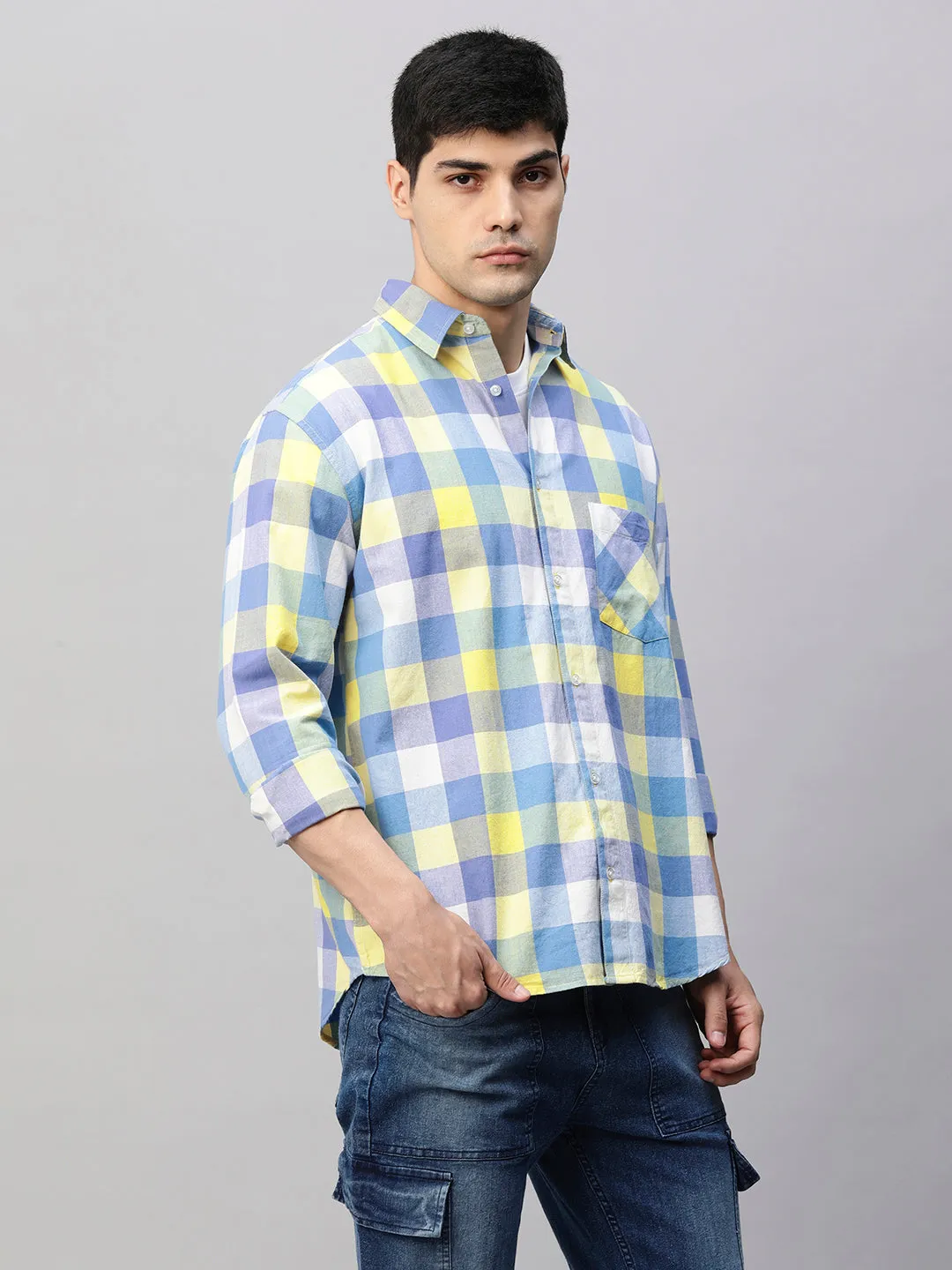 Mens Bright Block Plaid Relaxed Fit Shirt