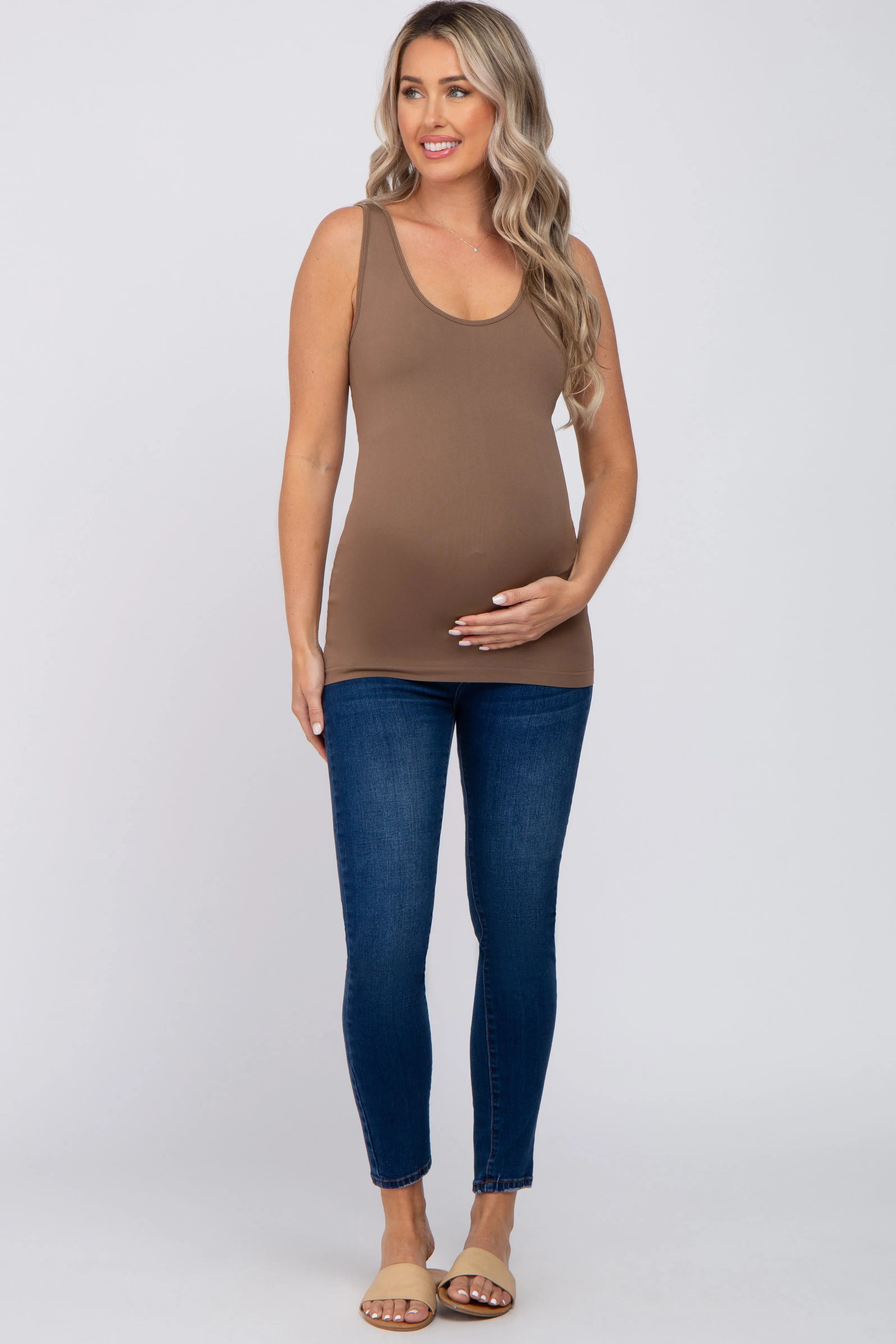 Mocha Seamless Maternity Fitted Tank Top