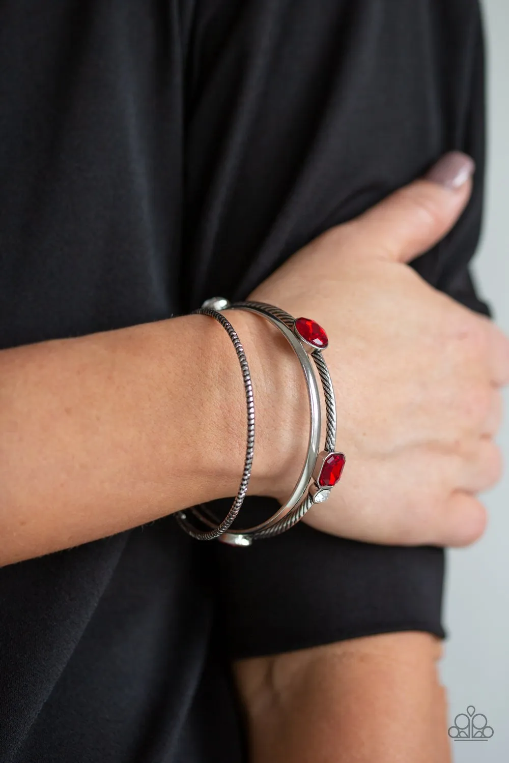 Paparazzi Accessories - City Slicker Sleek -  #B2 Drawer 1/3 Red Bracelet