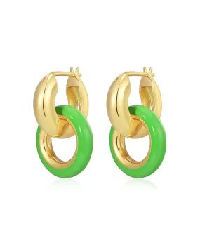 Pave Interlock Hoops- Bright Green- Gold