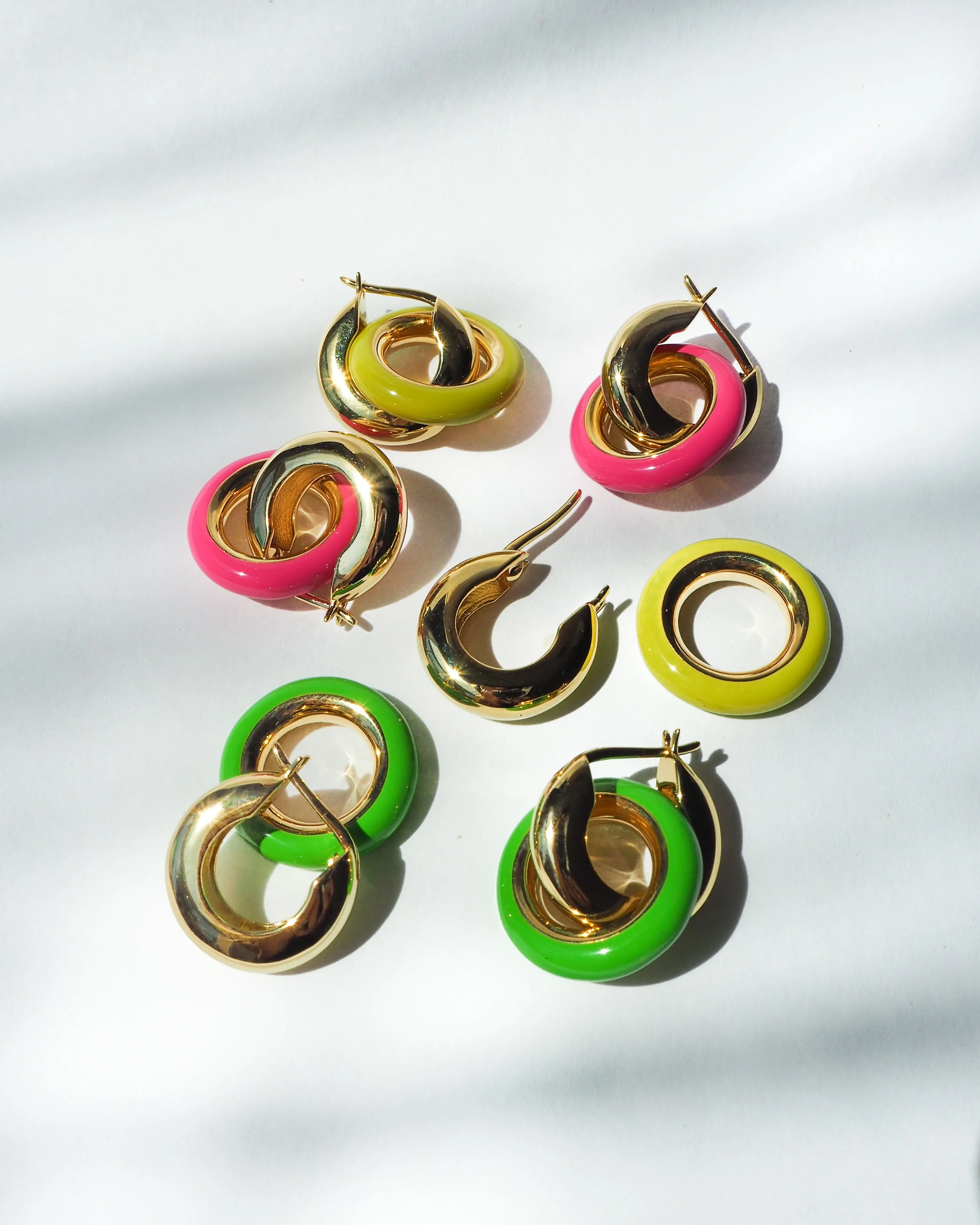 Pave Interlock Hoops- Bright Green- Gold