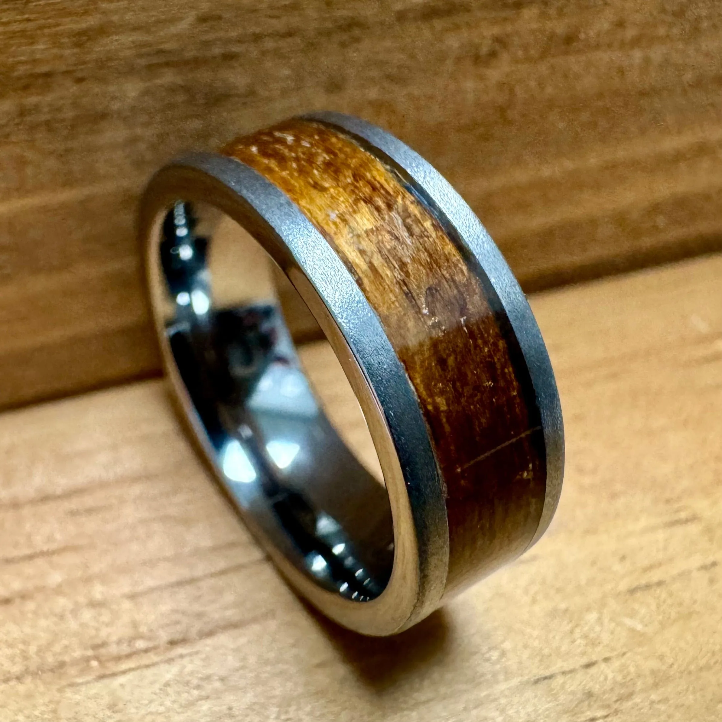 "The Rugged Battleship" 100% USA Made Rugged Tungsten Ring With Wood From The USS California