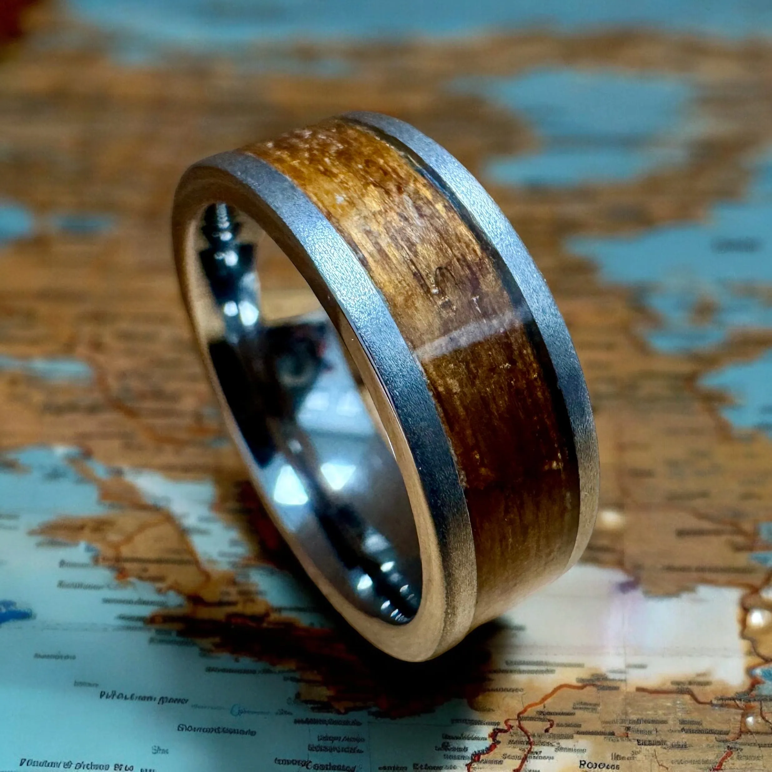 "The Rugged Battleship" 100% USA Made Rugged Tungsten Ring With Wood From The USS California