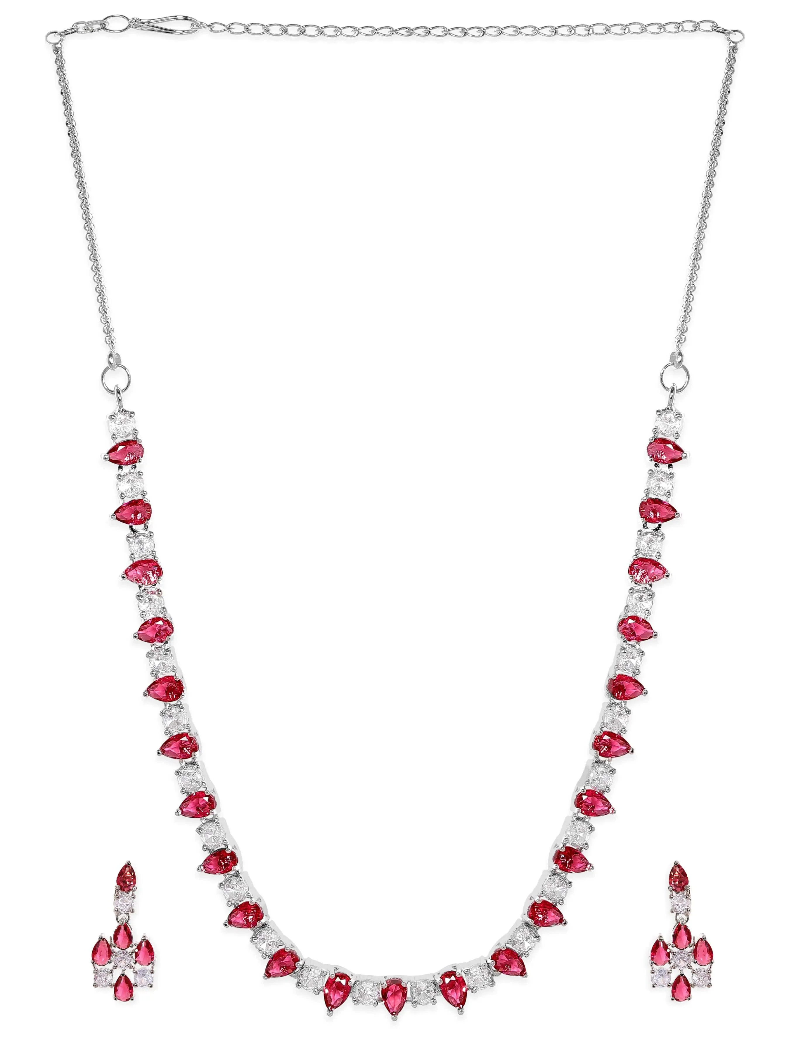 Rubans Rhodium-plated Ruby Red Zirconia studded sleek Necklace Set