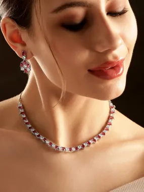 Rubans Rhodium-plated Ruby Red Zirconia studded sleek Necklace Set