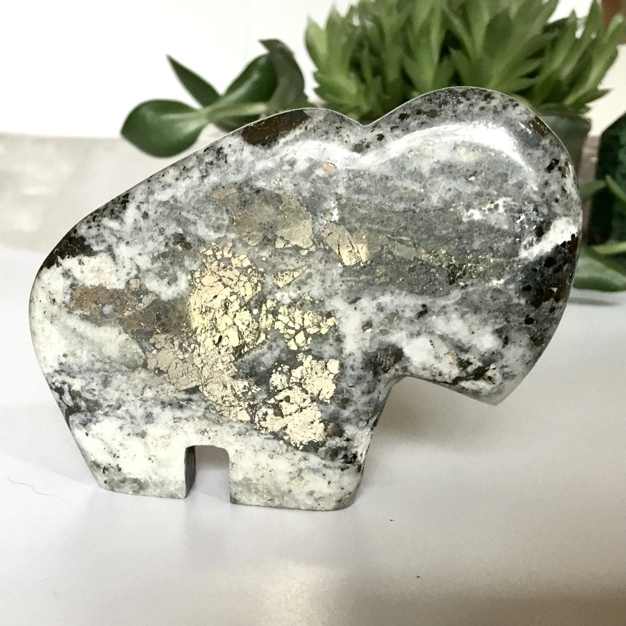 Rugged Granite Buffalo Carving