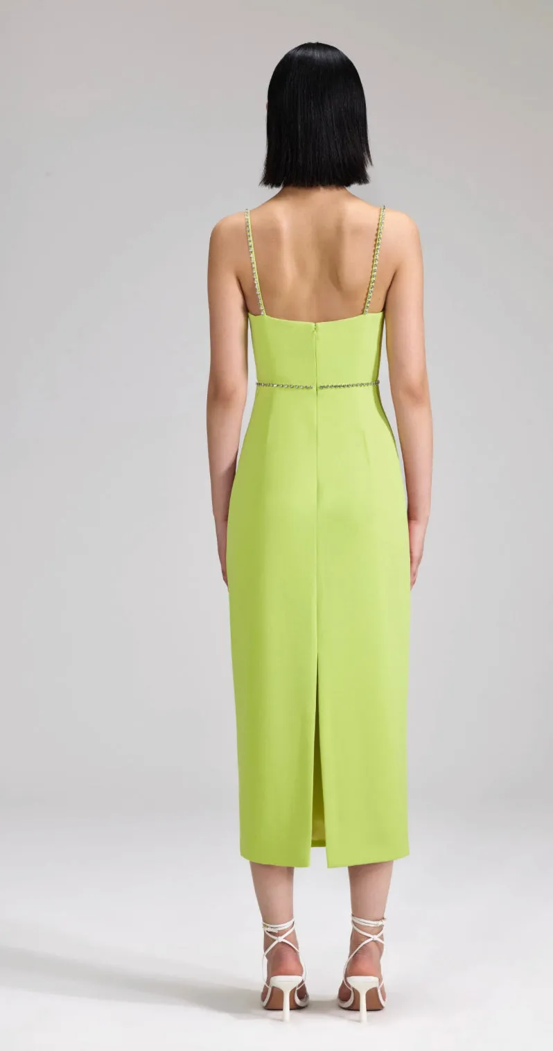 Self-Portrait - Lime Crepe Bow Midi Dress - Green