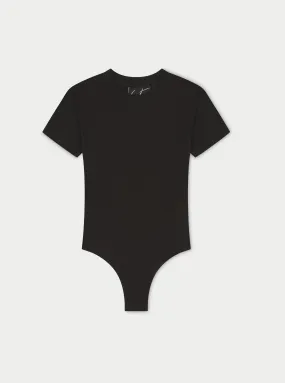 SHORT SLEEVE FITTED BODYSUIT - BLACK