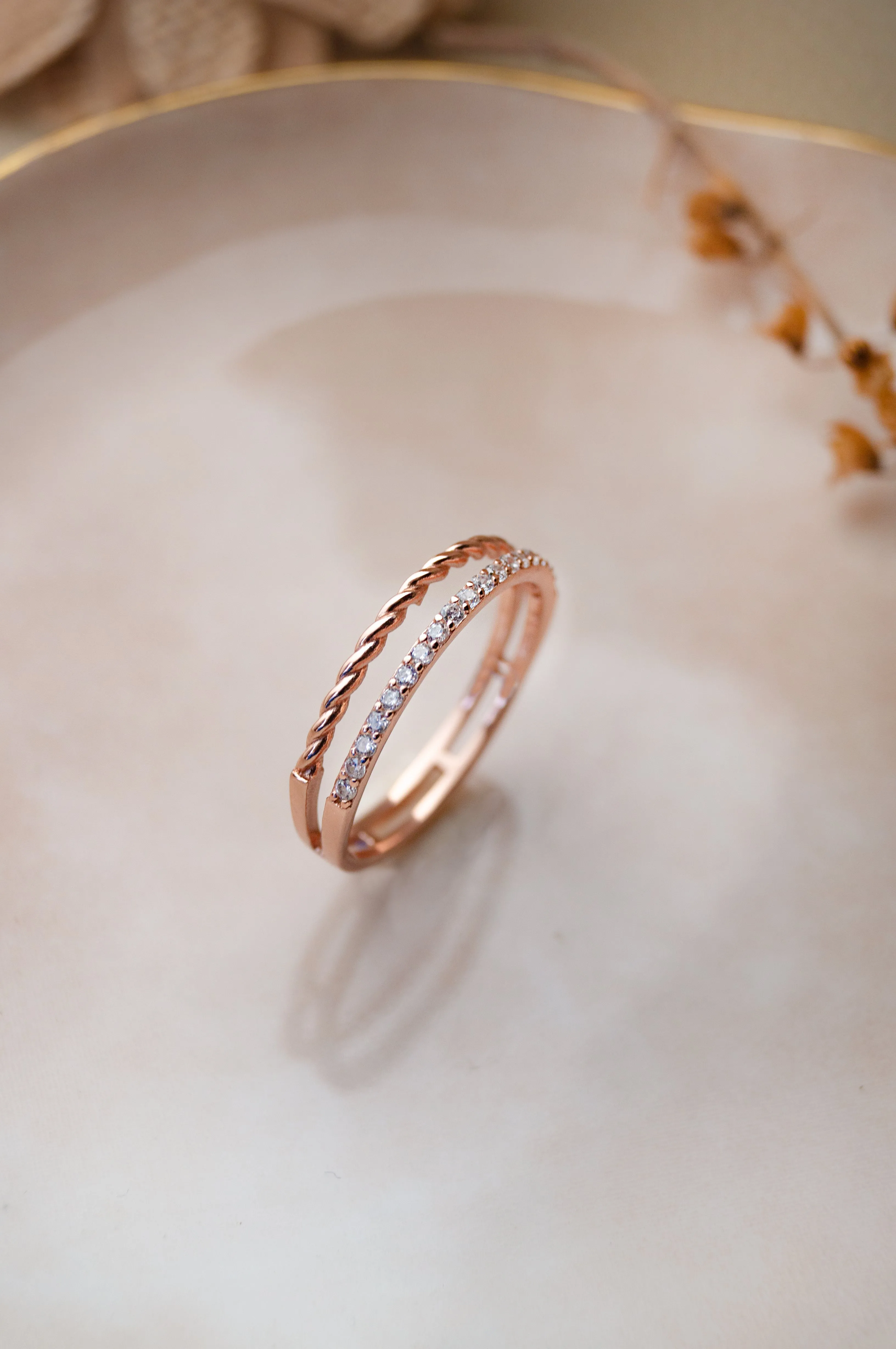 Sleek And Twisty Rose Gold Plated Sterling Silver Ring