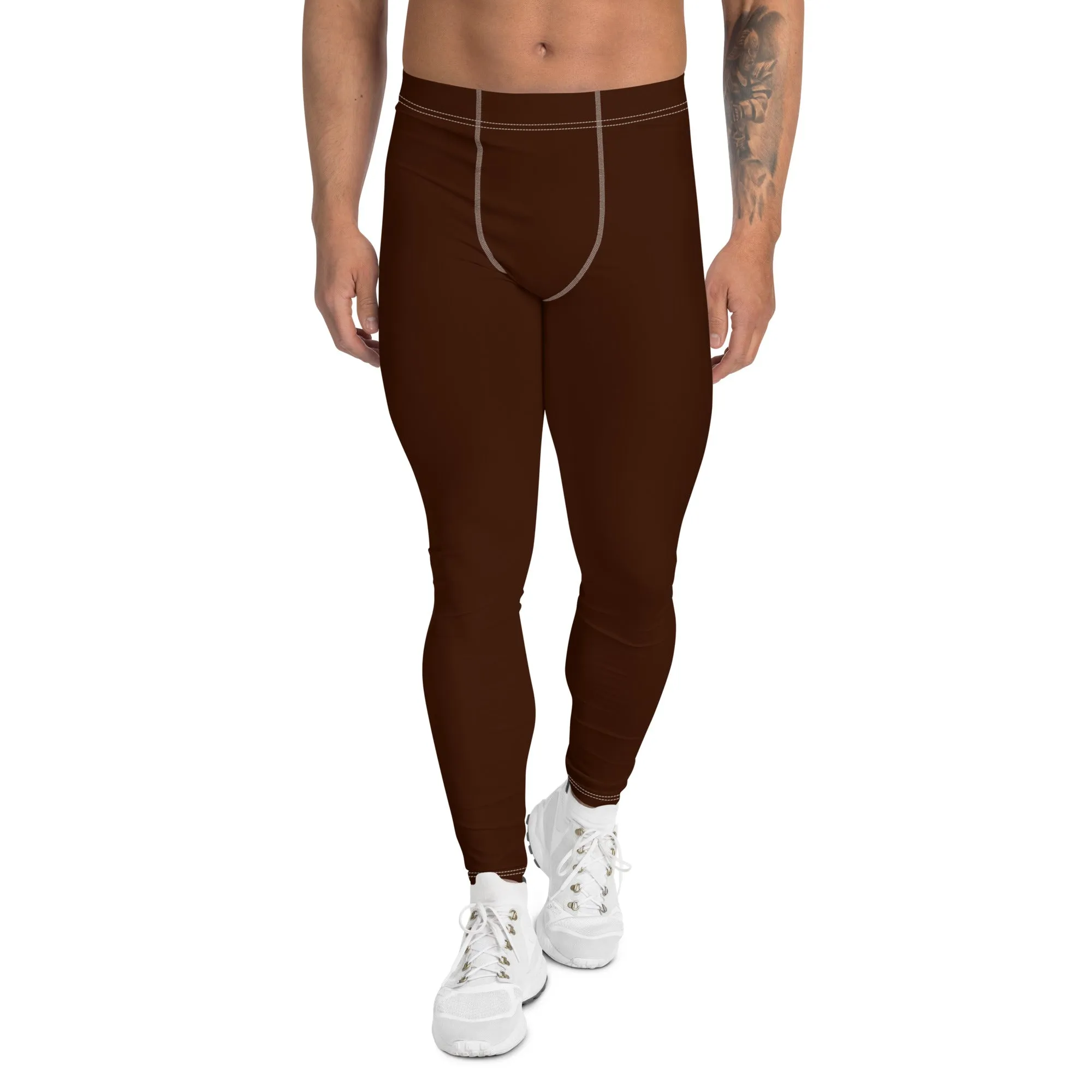 Sleek Silhouette: Men's Solid Color Yoga Pants Leggings - Chocolate