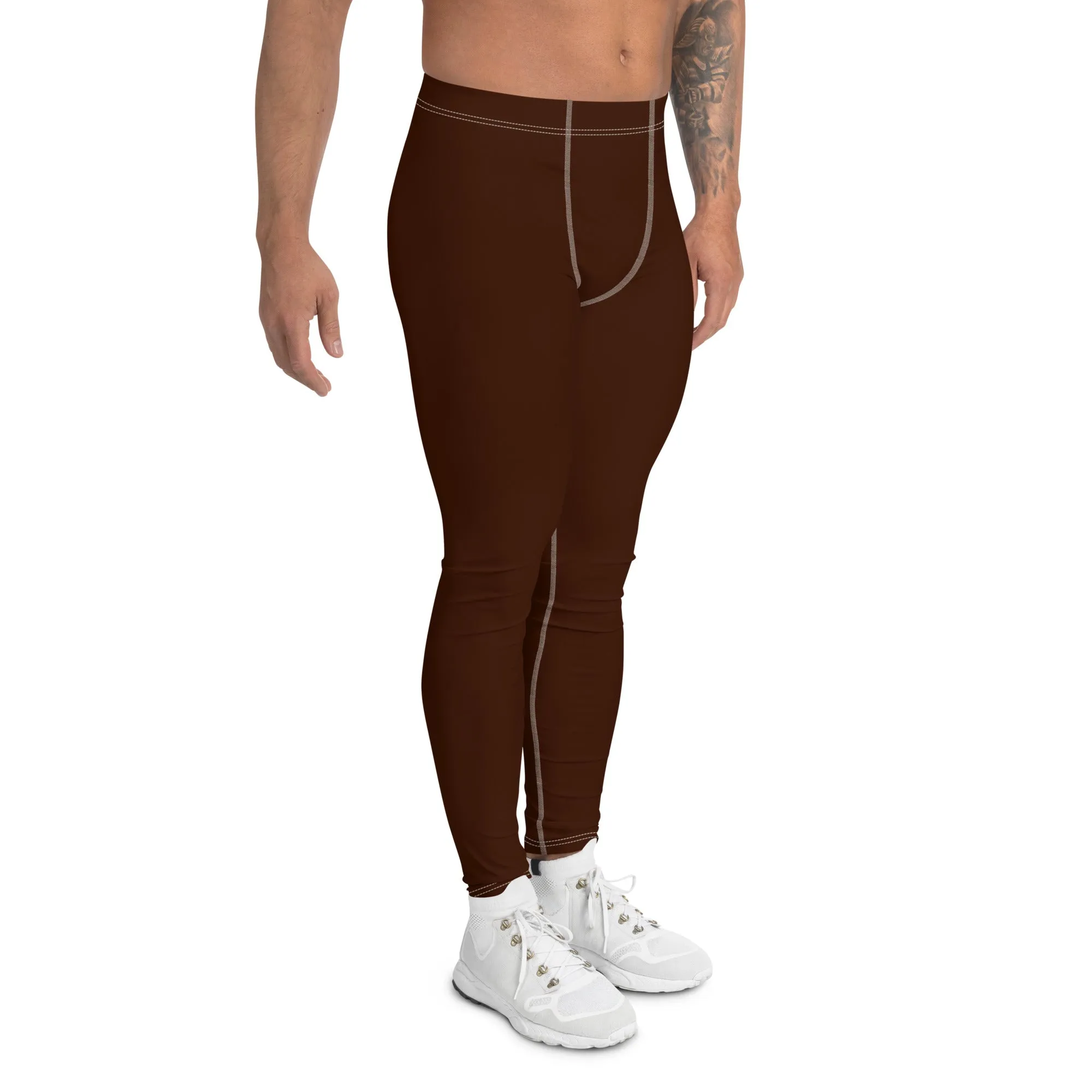 Sleek Silhouette: Men's Solid Color Yoga Pants Leggings - Chocolate