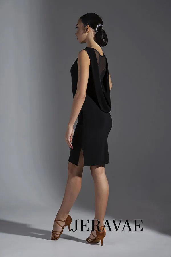 Sleeveless Latin Practice Dress with Mesh Back and Sash. Sleek Skirt Features Side Slit PRA 576