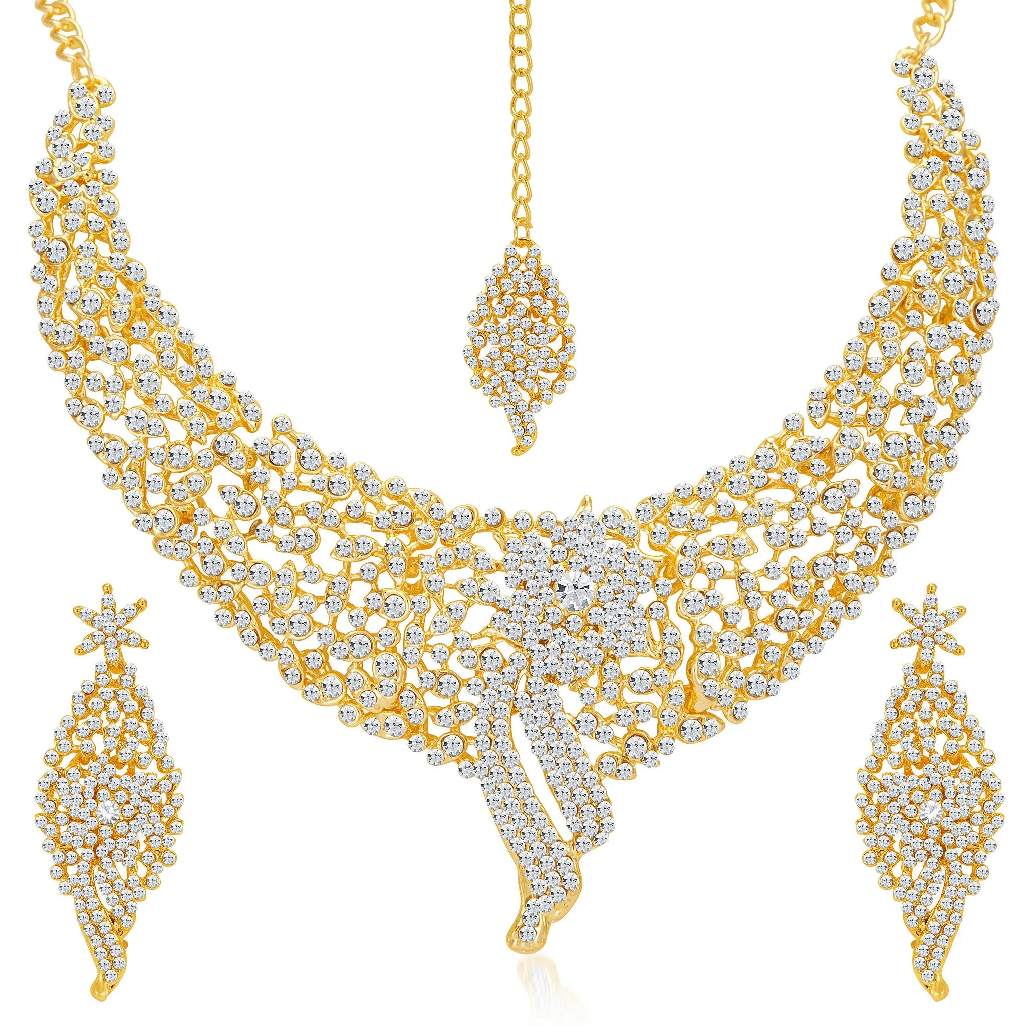 Sukkhi - Kritika Kamra Sleek Gold plated AD Stone Party Wear Necklace Set