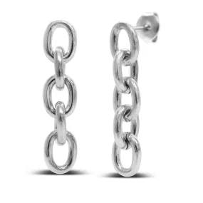 Waterproof Bold Link Silver Earrings