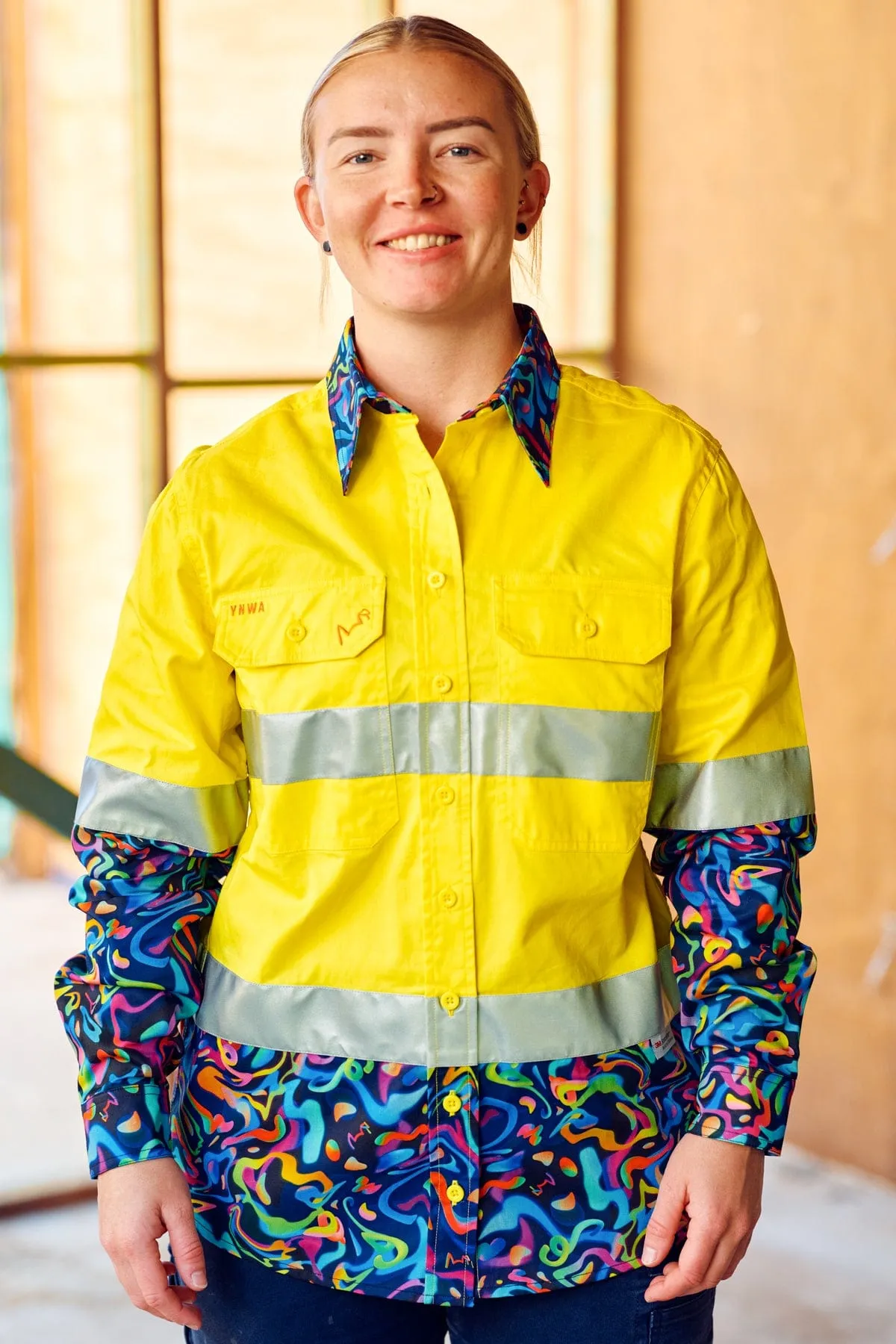 Women's Pearler Yellow Day/Night Hi Vis 2.0 Full Button Work Shirt