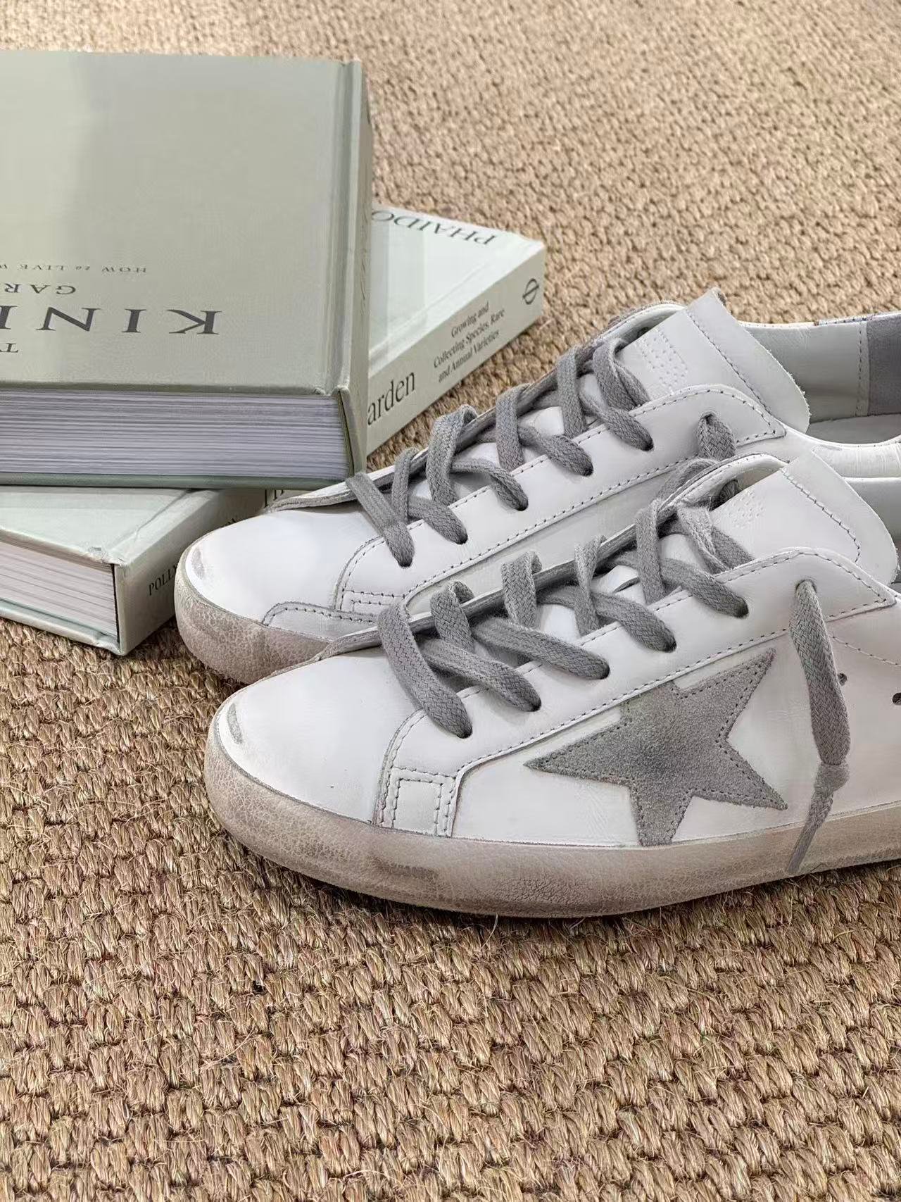 White Ball Star Strap Sneakers Adult Vintage Distressed Leather Dirty Casual Street Flat Shoes For Men Women - Image 2