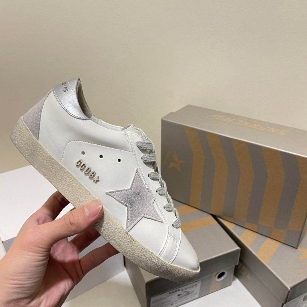 White Ball Star Strap Sneakers Adult Vintage Distressed Leather Dirty Casual Street Flat Shoes For Men Women - Image 2