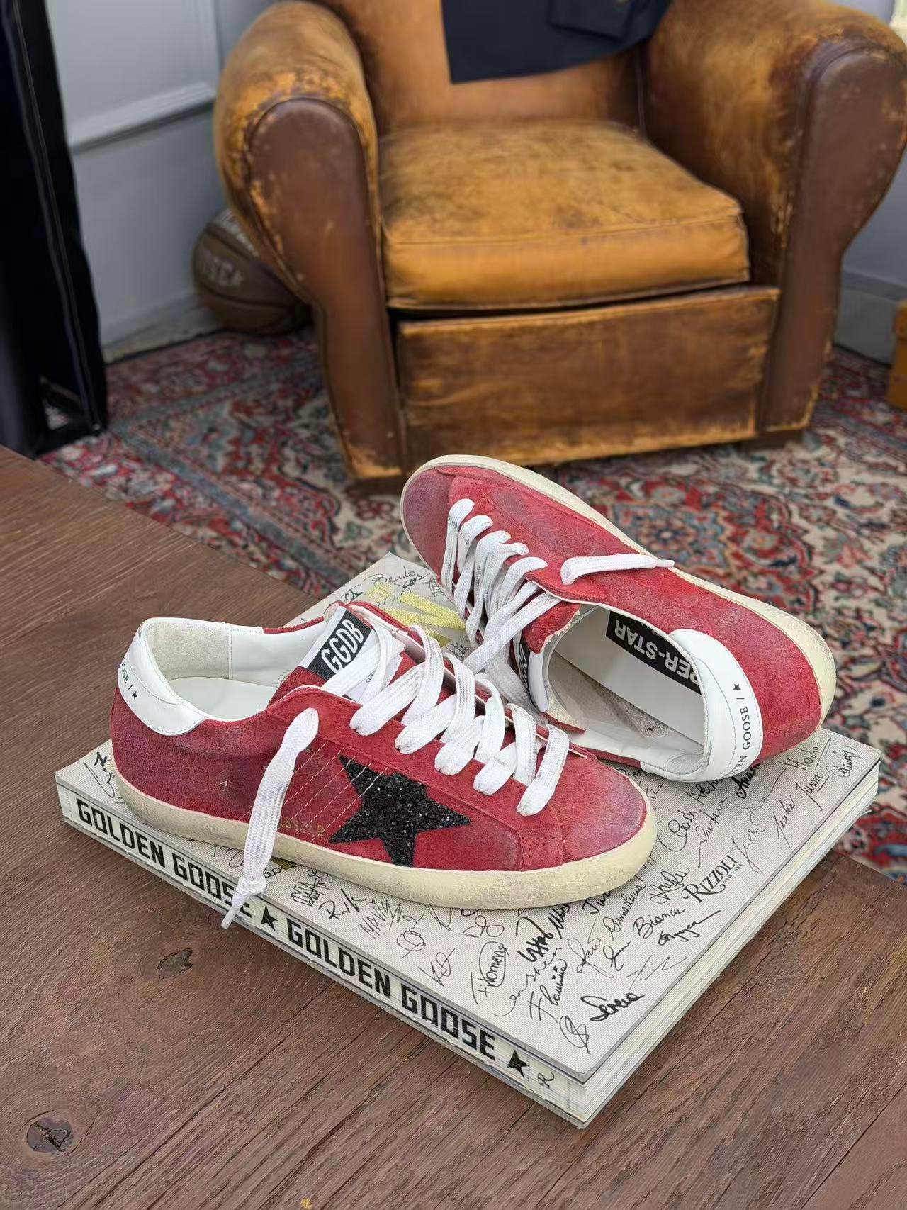 White Ball Star Strap Sneakers Adult Vintage Distressed Leather Dirty Casual Street Flat Shoes For Men Women - Image 3
