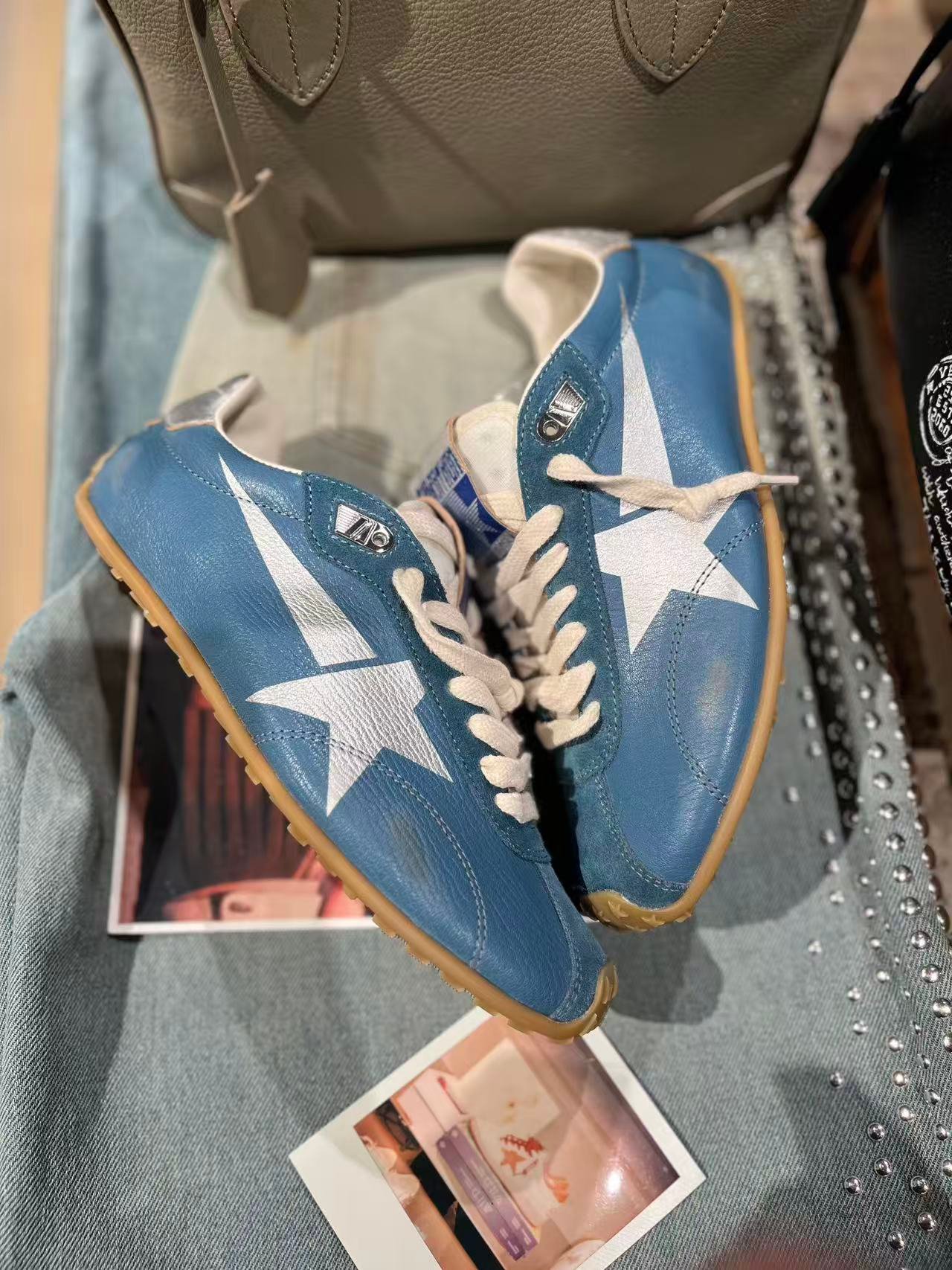 White Ball Star Strap Sneakers Adult Vintage Distressed Leather Dirty Casual Street Flat Shoes For Men Women