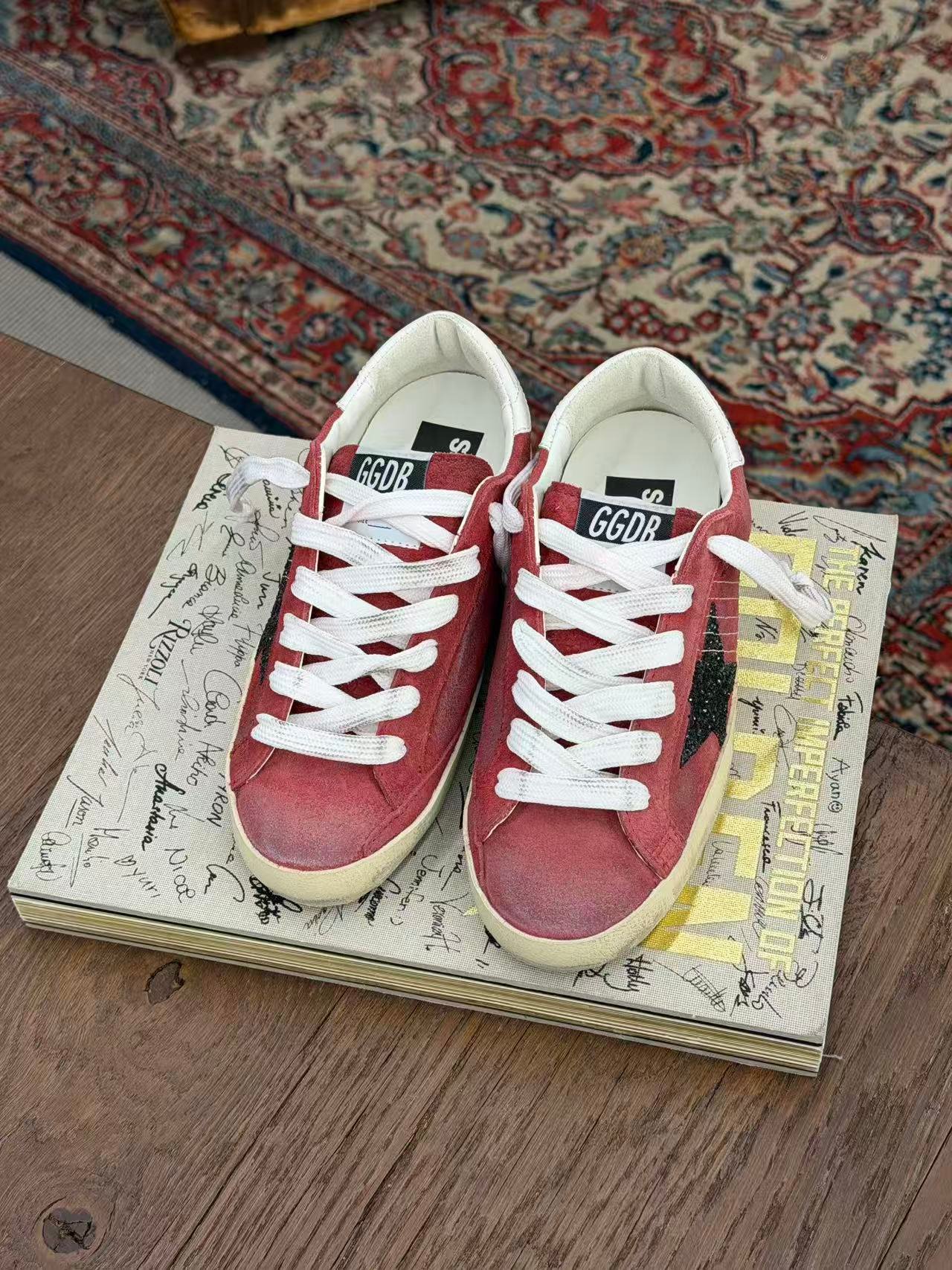 White Ball Star Strap Sneakers Adult Vintage Distressed Leather Dirty Casual Street Flat Shoes For Men Women - Image 4