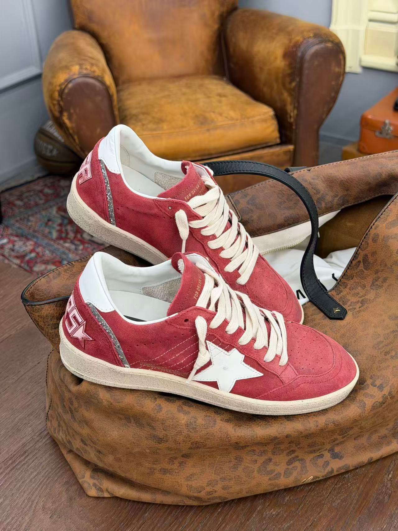 White Ball Star Strap Sneakers Adult Vintage Distressed Leather Dirty Casual Street Flat Shoes For Men Women - Image 3