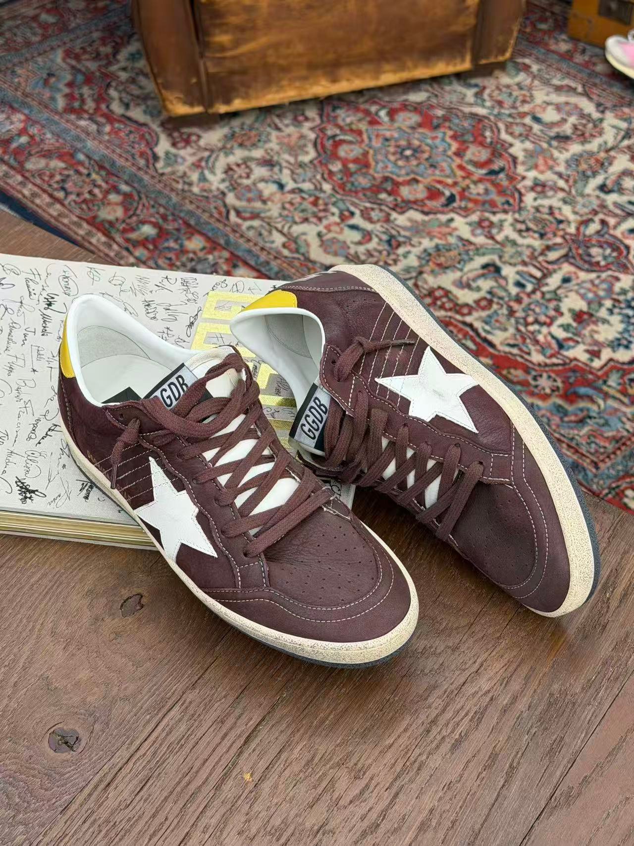 White Ball Star Strap Sneakers Adult Vintage Distressed Leather Dirty Casual Street Flat Shoes For Men Women - Image 3