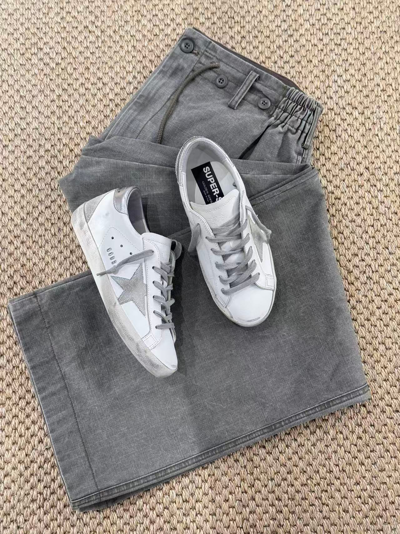 White Ball Star Strap Sneakers Adult Vintage Distressed Leather Dirty Casual Street Flat Shoes For Men Women - Image 4