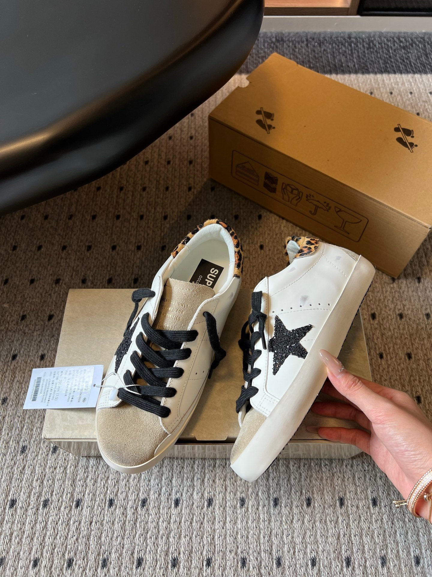 White Ball Star Strap Sneakers Adult Vintage Distressed Leather Dirty Casual Street Flat Shoes For Men Women - Image 4