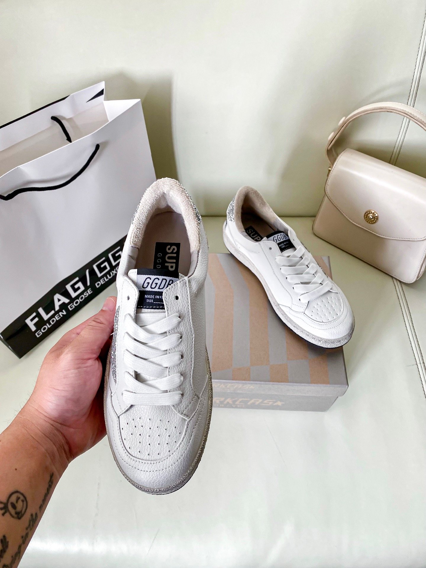 White Ball Star Strap Sneakers Adult Vintage Distressed Leather Dirty Casual Street Flat Shoes For Men Women - Image 3