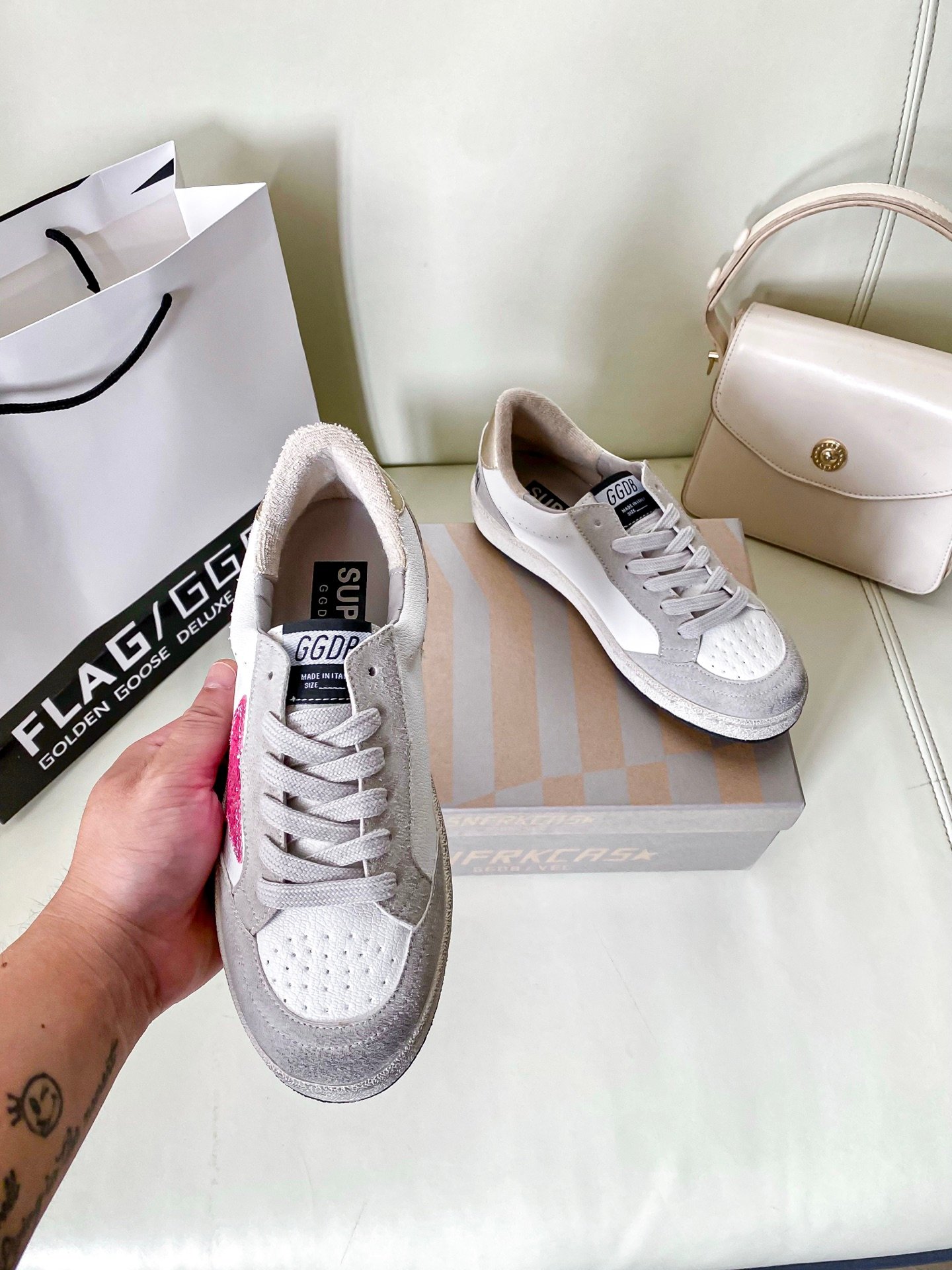 White Ball Star Strap Sneakers Adult Vintage Distressed Leather Dirty Casual Street Flat Shoes For Men Women - Image 3