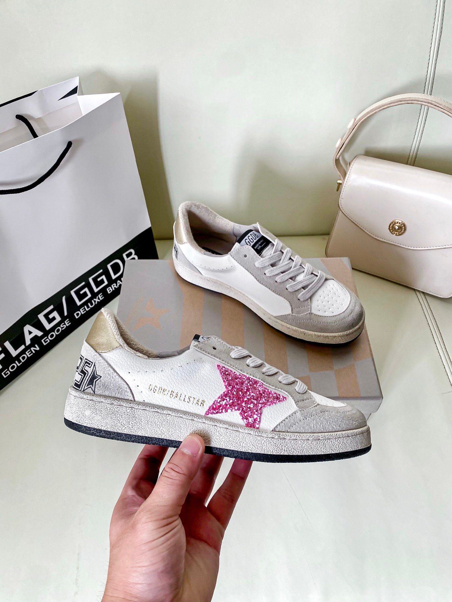 White Ball Star Strap Sneakers Adult Vintage Distressed Leather Dirty Casual Street Flat Shoes For Men Women - Image 8