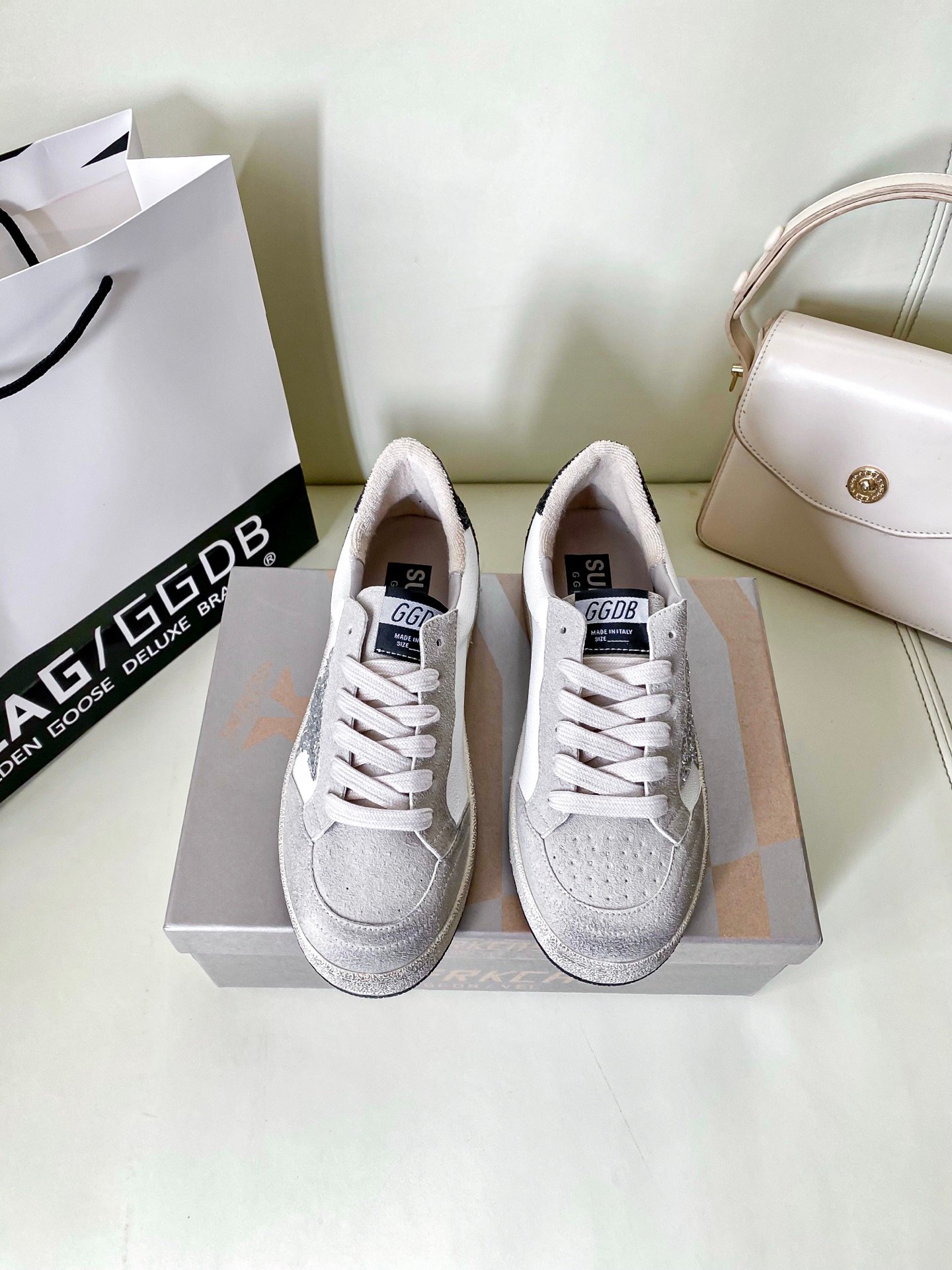 White Ball Star Strap Sneakers Adult Vintage Distressed Leather Dirty Casual Street Flat Shoes For Men Women - Image 3