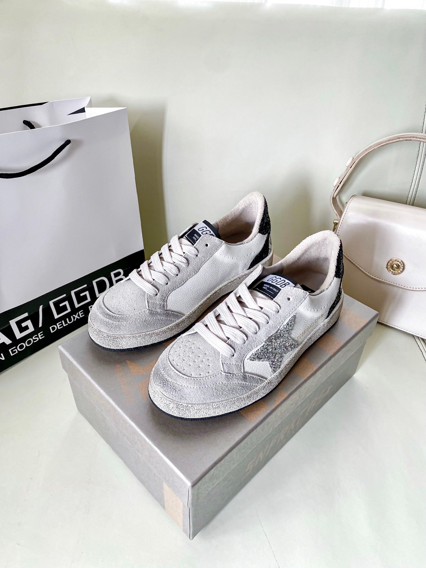 White Ball Star Strap Sneakers Adult Vintage Distressed Leather Dirty Casual Street Flat Shoes For Men Women - Image 5