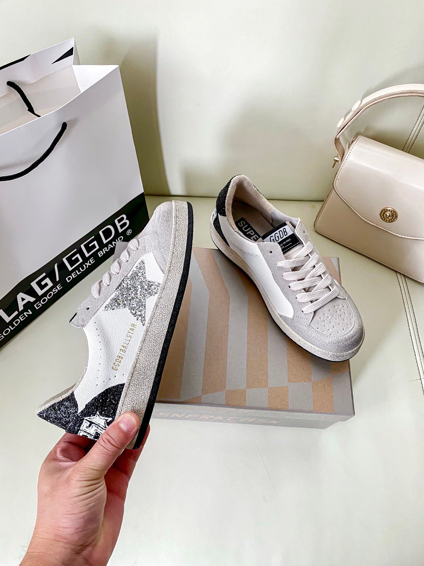 White Ball Star Strap Sneakers Adult Vintage Distressed Leather Dirty Casual Street Flat Shoes For Men Women - Image 7