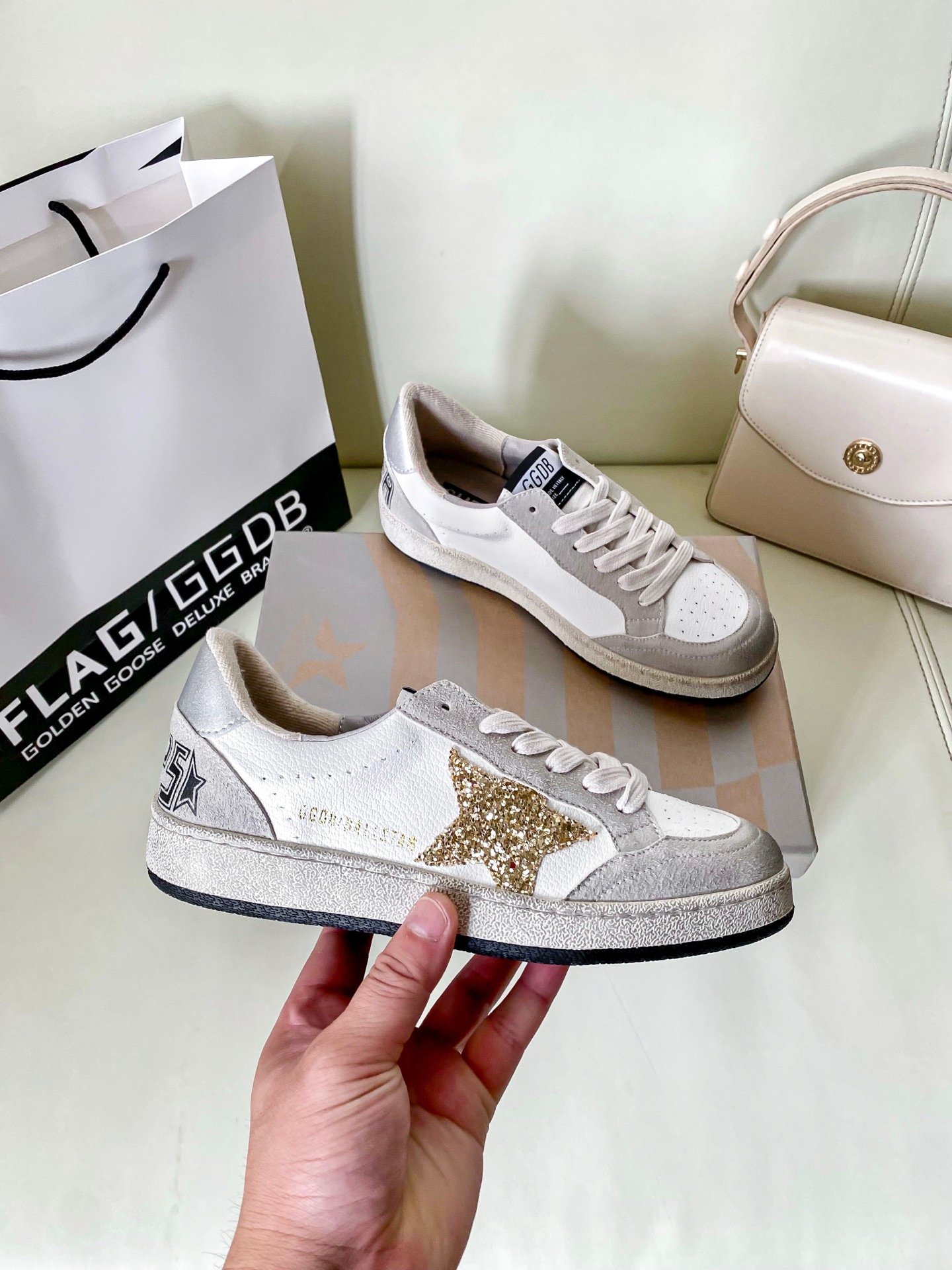 White Ball Star Strap Sneakers Adult Vintage Distressed Leather Dirty Casual Street Flat Shoes For Men Women - Image 4