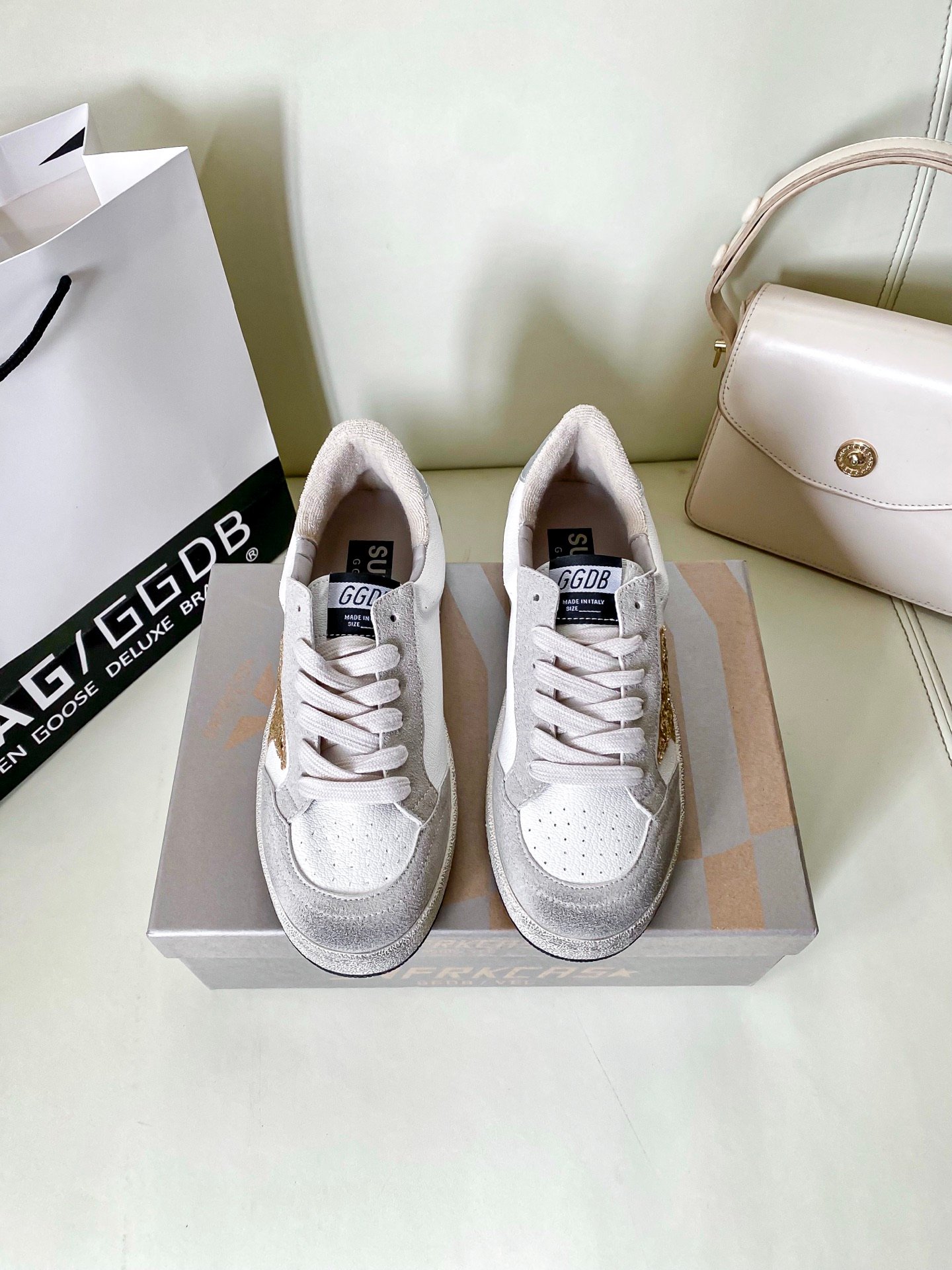 White Ball Star Strap Sneakers Adult Vintage Distressed Leather Dirty Casual Street Flat Shoes For Men Women - Image 5