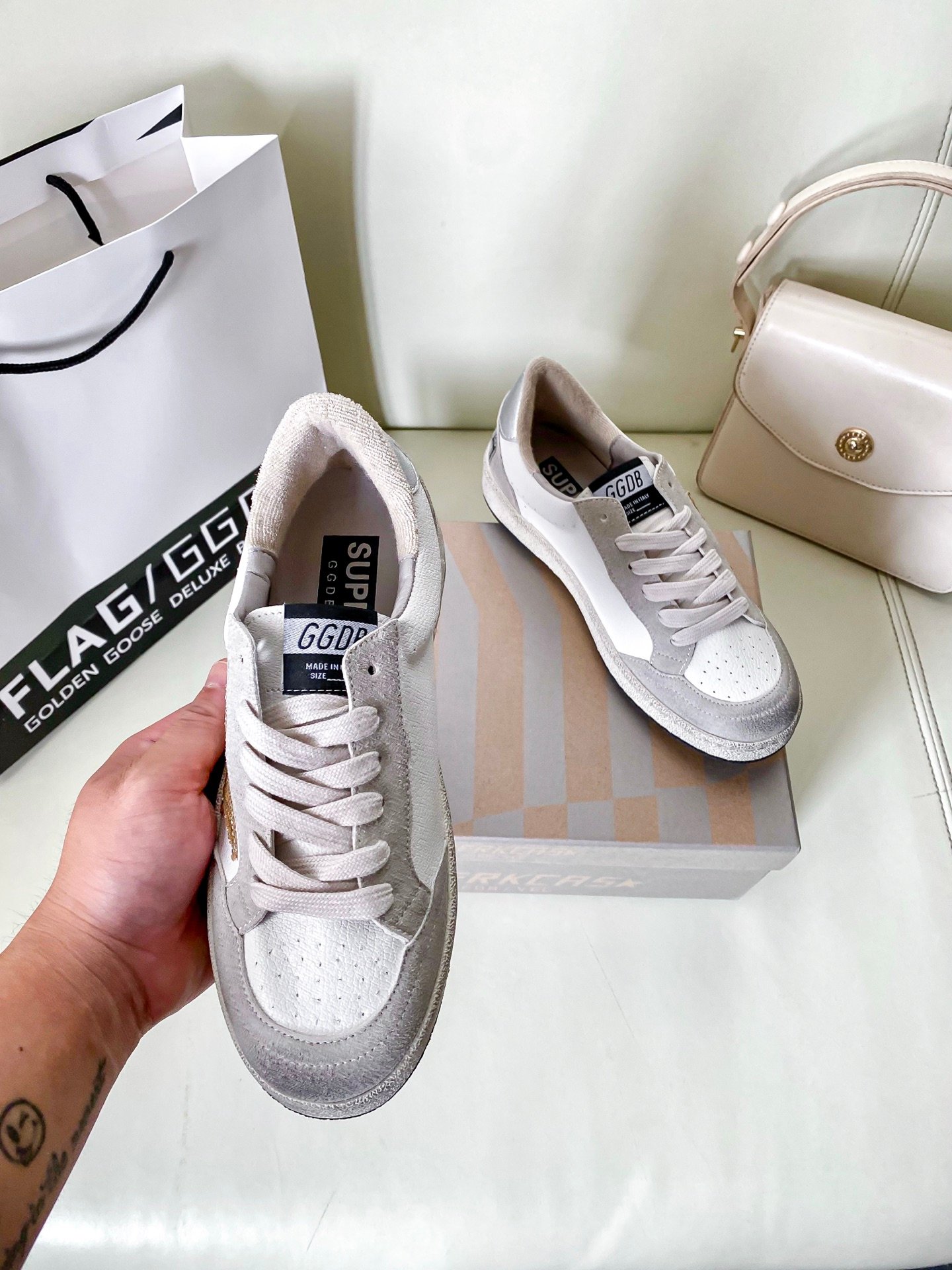 White Ball Star Strap Sneakers Adult Vintage Distressed Leather Dirty Casual Street Flat Shoes For Men Women - Image 7