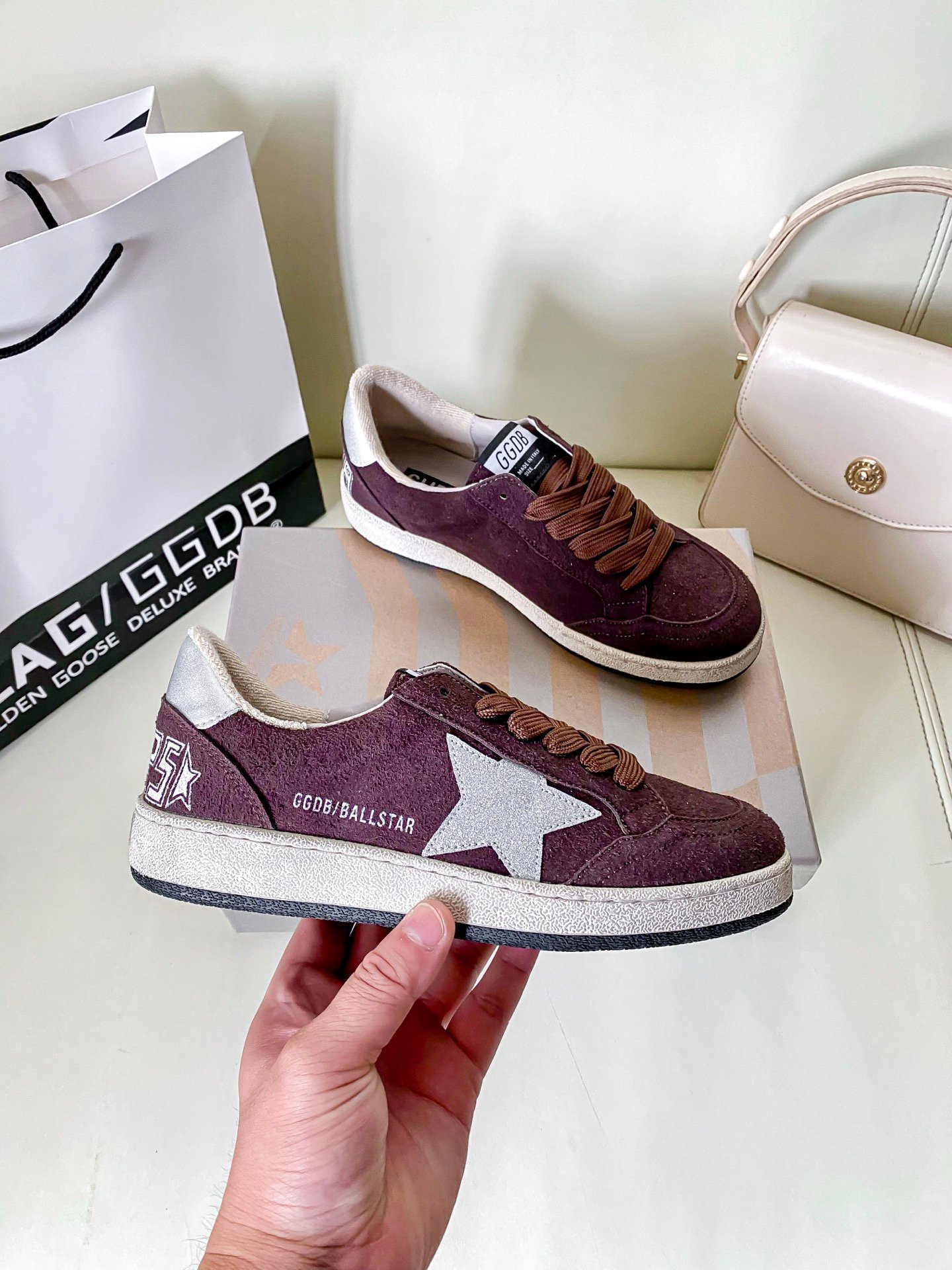 White Ball Star Strap Sneakers Adult Vintage Distressed Leather Dirty Casual Street Flat Shoes For Men Women - Image 3