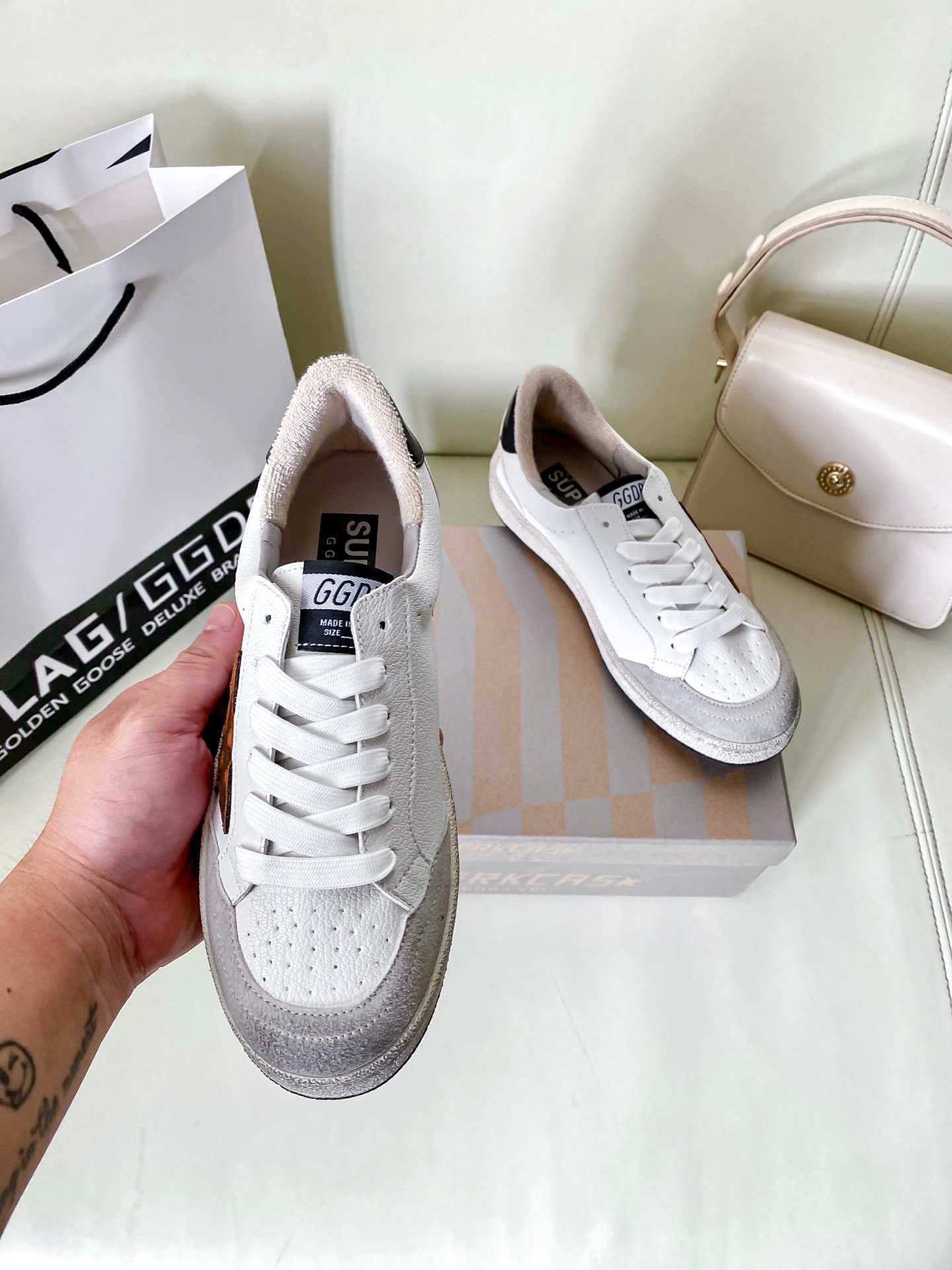 White Ball Star Strap Sneakers Adult Vintage Distressed Leather Dirty Casual Street Flat Shoes For Men Women - Image 5