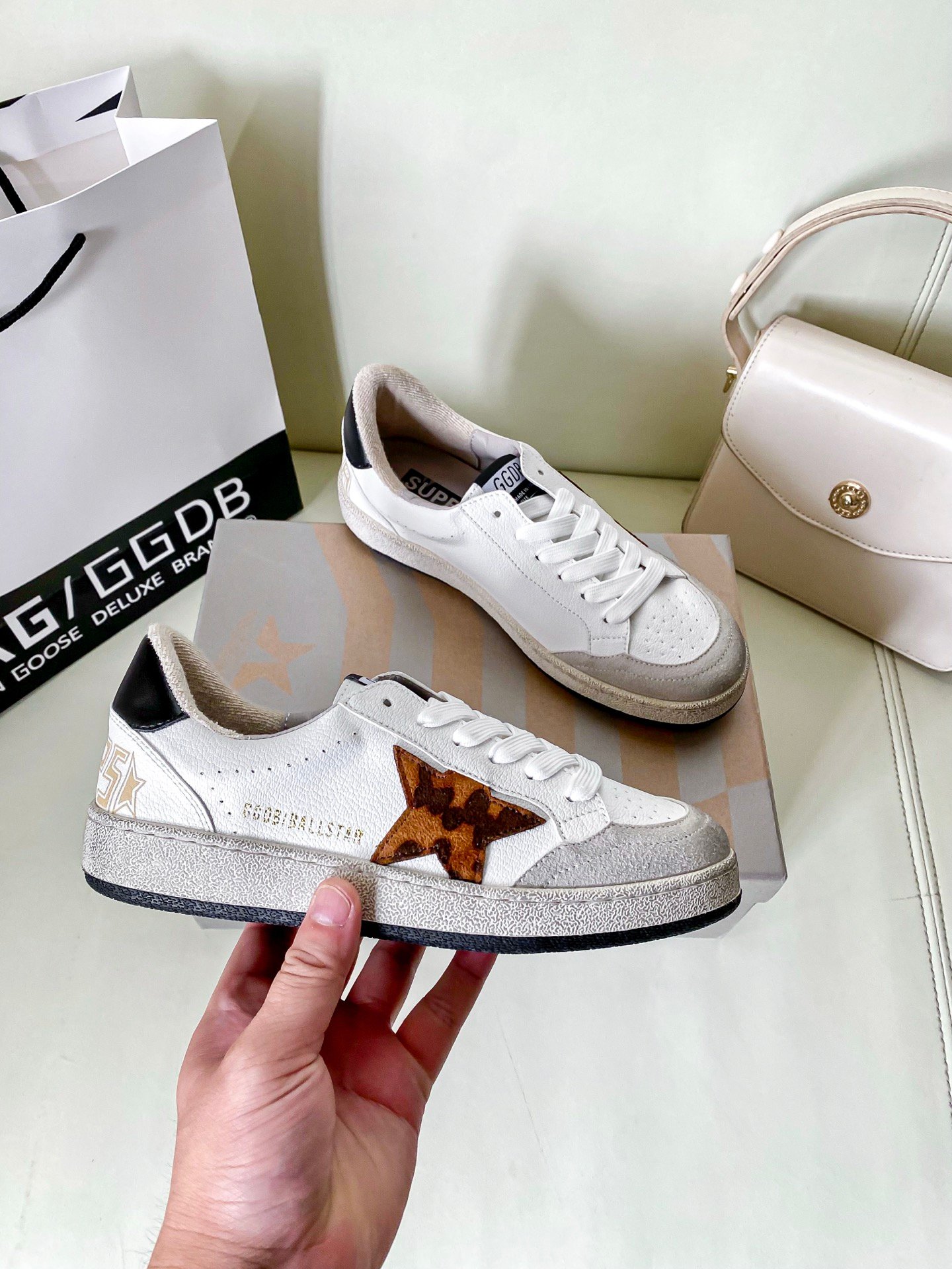 White Ball Star Strap Sneakers Adult Vintage Distressed Leather Dirty Casual Street Flat Shoes For Men Women - Image 6